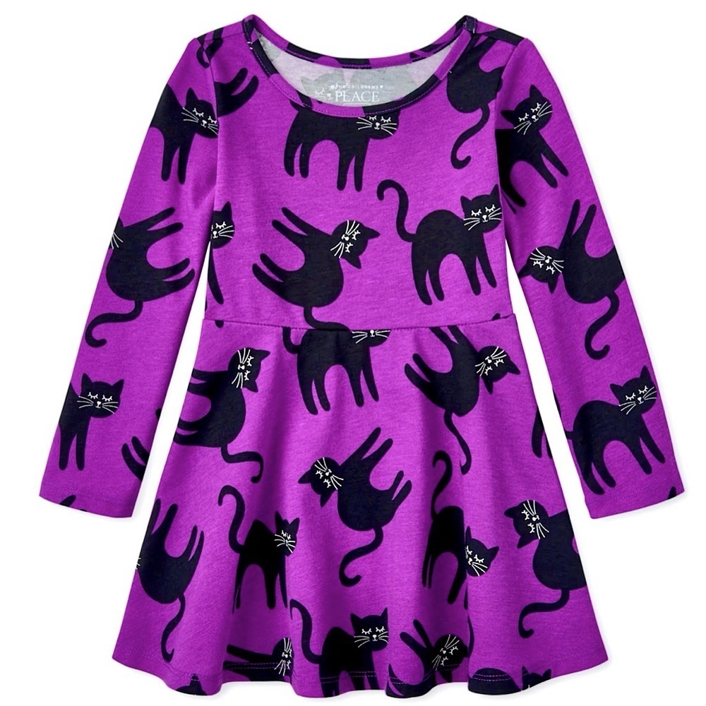 Kids Toddler Girls Halloween Holiday Scary Black Cat Purple Skater Dress Size 5